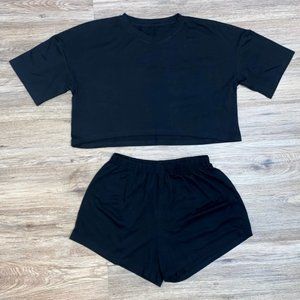 Black Lounge Set Top & Shorts — Size Medium